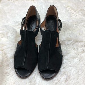 Trask Black Open Peep Toe Sandal Heels Shoes